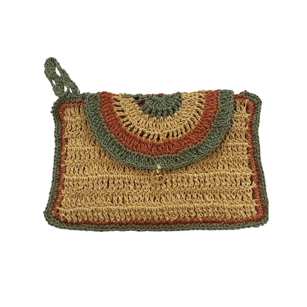 Handmade Boho Woven Clutch Bag Straw Knit Wristlet Beach Purse - Picture 2 of 9